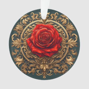 🌹 Gold Barock Rote Rose Elegantes Luxus-Geschenk Ornament