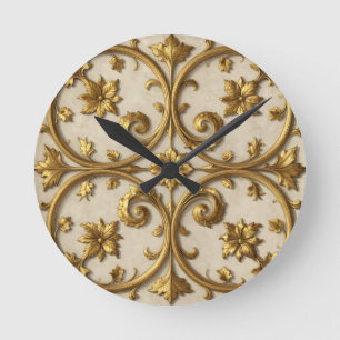 Gold Barock Verzierte Filigranarbeit Runde Wanduhr