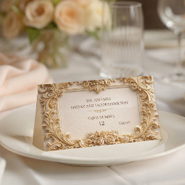 Gold Baroque Monogram Frame Ivory Place Card Platzkarte