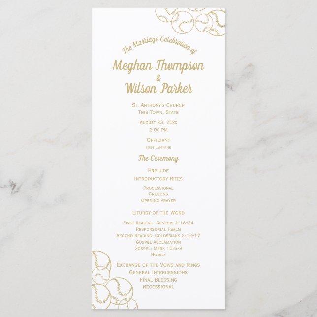Gold Baseball Wedding Programme (Devant)