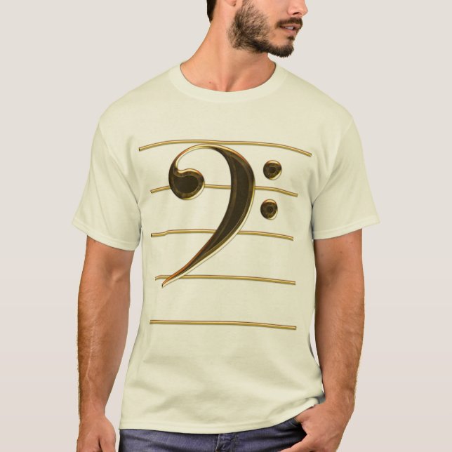 Gold Bass Clef Musiknote T-Shirt (Vorderseite)