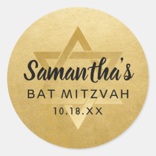 Gold Bat Mitzwa Bar Mitzwa Davidstern Name Runder Aufkleber
