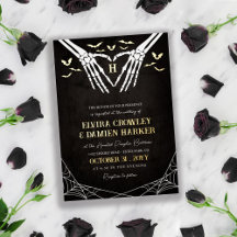 Gold Bats & Skeleton Herz Goth Halloween Hochzeit