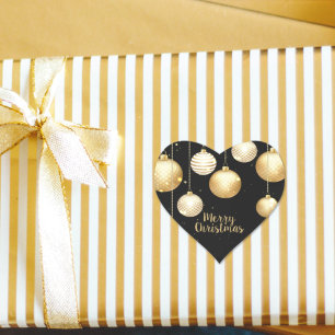 Gold Baubles Christmas Ornaments on Black Herz-Aufkleber