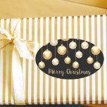 Gold Baubles Christmas Ornaments on Black Ovaler Aufkleber<br><div class="desc">Elegante goldweiße und weiße Weihnachtsbaumschmuck auf schwarzem Hintergrund, diese OVAL Aufkleber sind ideal für Geschenkverpackungen, ein Party für das Abendessen im Urlaub, Weihnachtsfeiern im Unternehmen, Party, Ferienhaus, Hochzeitsfeier, Weihnachtsgeschenke, Feiertagsvorzüge und vieles mehr. Klicken Sie zum Anpassen auf die Schaltfläche "Personalisieren", dann auf den Link Weitere Anpassung, um diese Vorlage zu...</div>