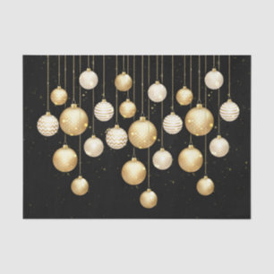 Gold Baubles Christmas Tree Ornaments on Black Seidenpapier