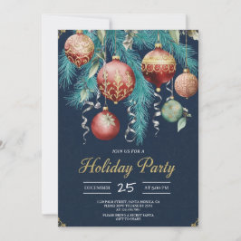 Gold Baubles Christmas Tree Party Invitation Einladung
