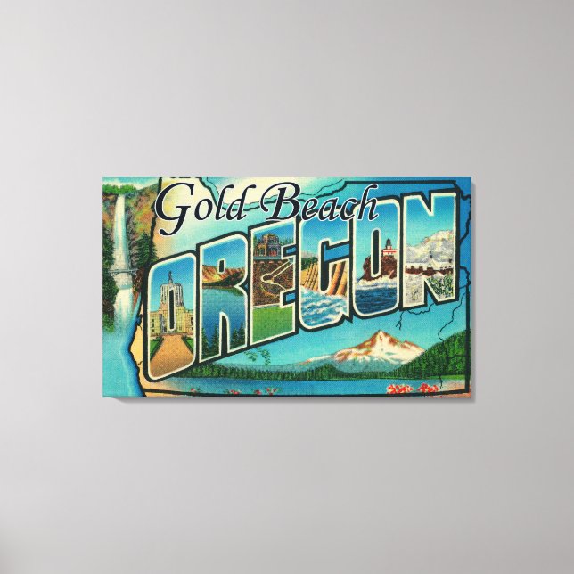 Gold Beach, Oregon - Große Buchstabenszenen Leinwanddruck (Vorderseite)