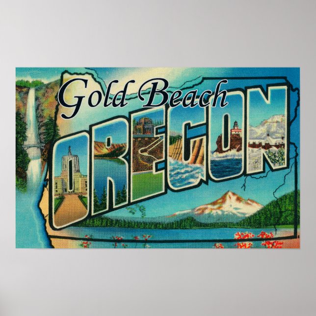 Gold Beach, Oregon - Große Buchstabenszenen Poster (Vorne)