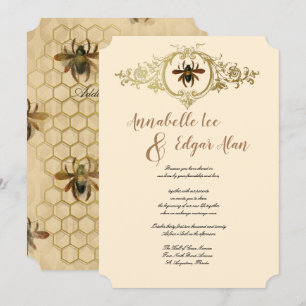 Gold Bee and Honeycomb Ornamental Invitation