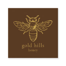 Gold Bee QR Code Brown Square Biz Card