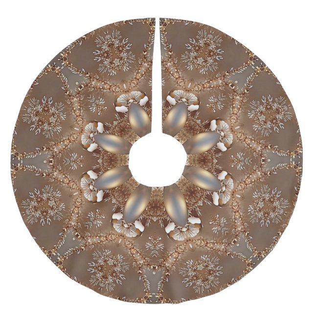 Gold Beige Dekoratives Holiday Tree Skirt Polyester Weihnachtsbaumdecke (Vorderseite)