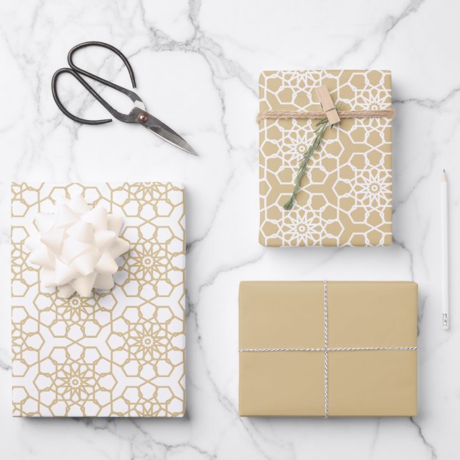 Gold Beige Nahtloses arabisches Muster Geschenkpapier Set (Vorderseite)