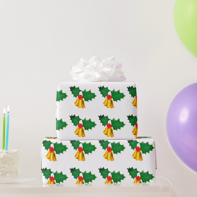 Gold Bell und Holly Geschenkpapier (Partygeschenke)