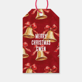 Gold Bells Red Ribbon Weihnachten Geschenkanhänger