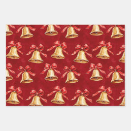 Gold Bells Santa Poinsettia Blume Weihnachten Geschenkpapier Set