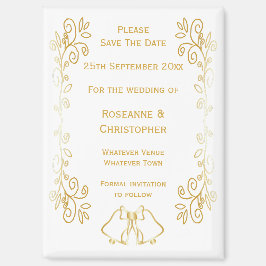 Gold Bells Scrollwork Design Wedding Save the Date Magnet