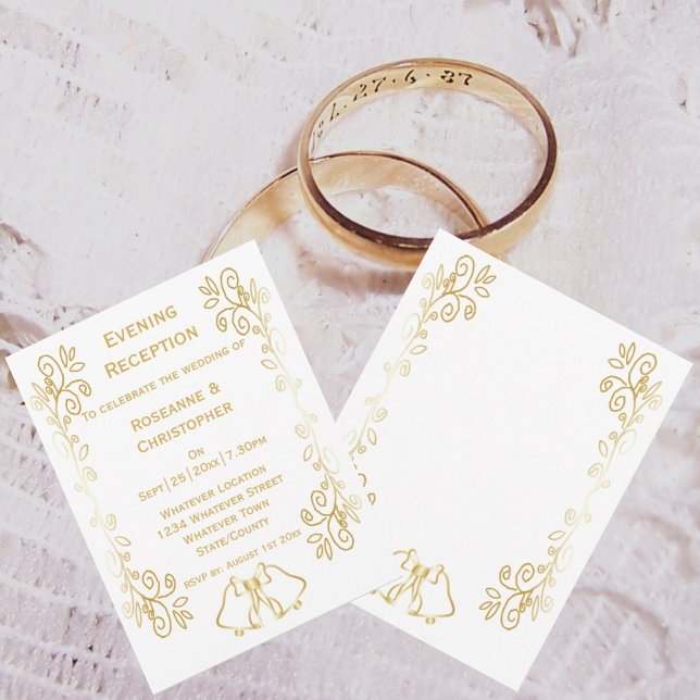 Gold Bells Scrollwork Hochzeitsempfang Einladung (Gold bells scrollwork wedding reception invite)