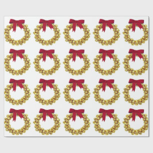 Gold Bells Wreath Wrapping Paper Geschenkpapier