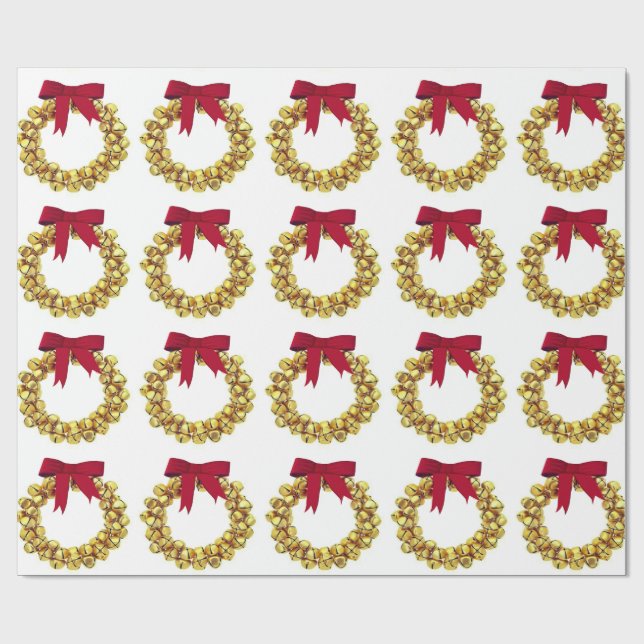 Gold Bells Wreath Wrapping Paper Geschenkpapier (Flach)