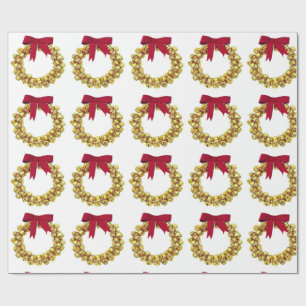 Gold Bells Wreath Wrapping Paper Geschenkpapier