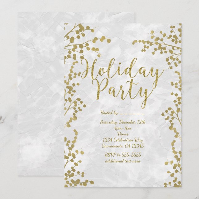 Gold Berries Fêtes Invitations hivernales (Devant / Derrière)
