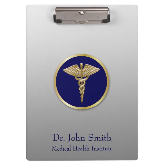 Gold Beruflich Caduceus Medical Blue Klemmbrett (Vorderseite)