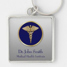 Gold Beruflich Medical Blue Caduceus Schlüsselanhänger