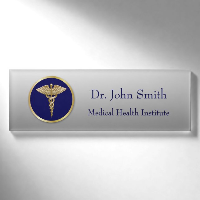 Gold Beruflich Medical Caduceus Blue Namenschild (Vorderseite)