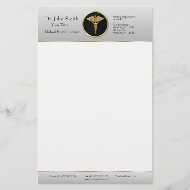 Gold Berufliche Medizin Caduceus - Stationery Briefpapier (Vorderseite)