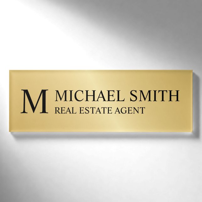 Gold Berufliche Personalisierte Monogramm und Name Namenschild (Vorderseite)