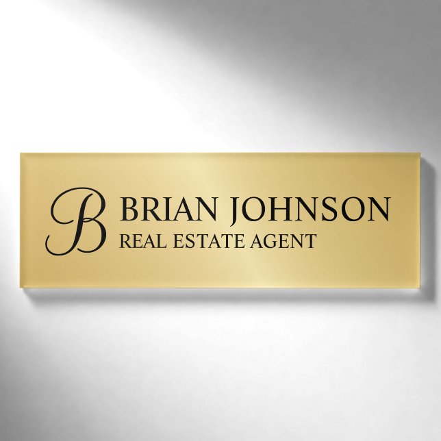 Gold Berufliche Personalisierte Monogramm und Name Namenschild (Vorderseite)