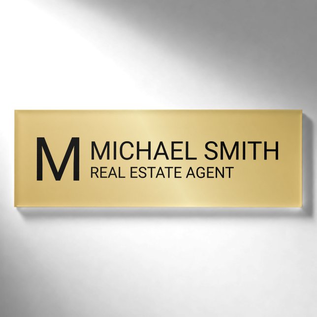 Gold Berufliche Personalisierte Monogramm und Name Namenschild (Vorderseite)
