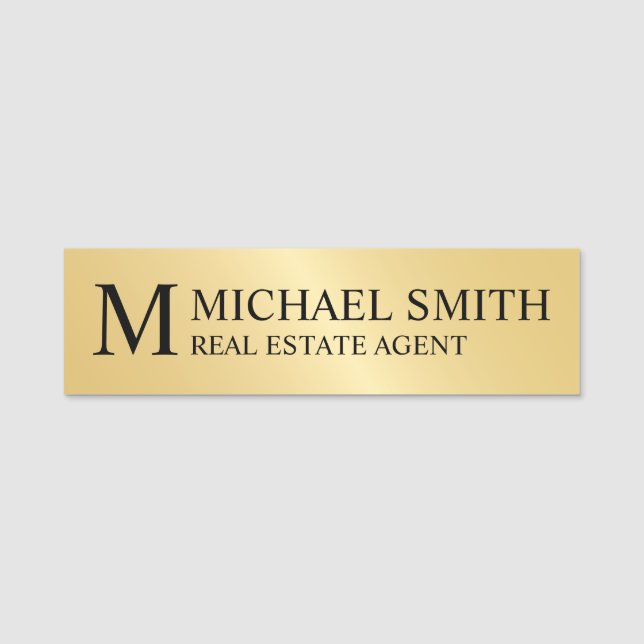 Gold Berufliche Personalisierte Monogramm und Name Namensschild (Vorderseite)