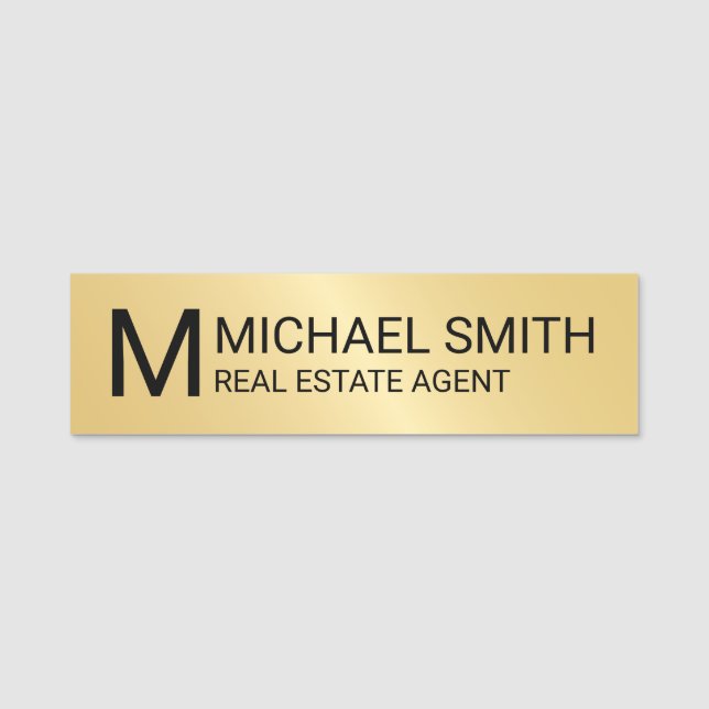 Gold Berufliche Personalisierte Monogramm und Name Namensschild (Vorderseite)