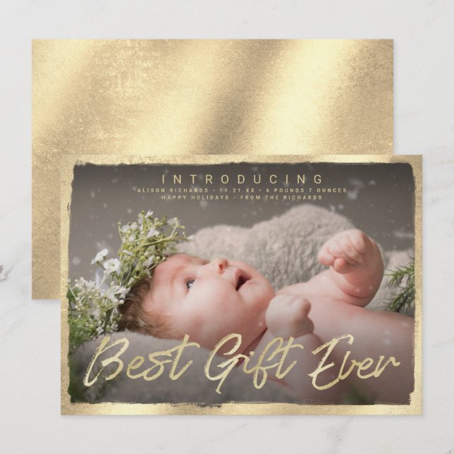 Gold Best Gift Ever Baby Photo Faire-part de naiss (Devant / Derrière)