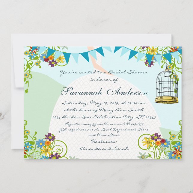Gold Birdcage Bunting Garden Brautparty Einladung (Vorderseite)