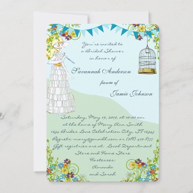 Gold Birdcage Bunting Garden Brautparty Einladung (Vorderseite)