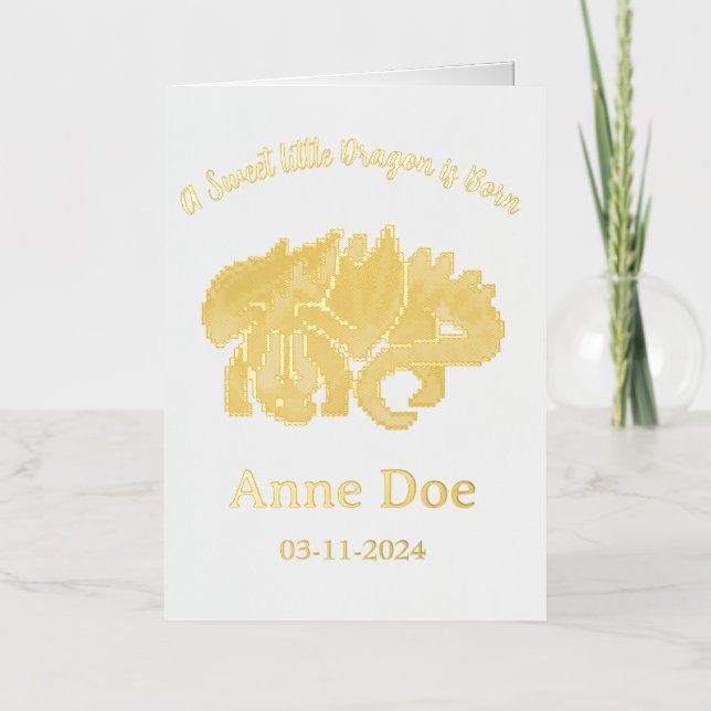 Gold birth girl card pixel art.  (Vorderseite)