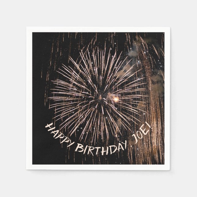 Gold Birthday Feuerwerk Serviette (Vorderseite)