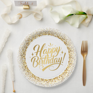 Gold Birthday Round Paper Plate Pappteller