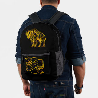 Gold Bison im Astronauten Anzug Erkundung des Welt Bedruckter Rucksack