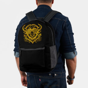 Gold Bison in Sonnenbrillen Illustration Bedruckter Rucksack