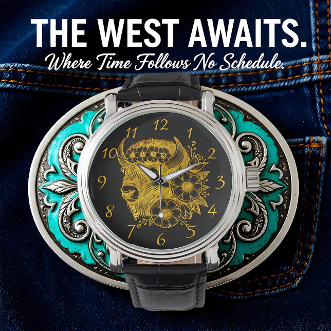 Gold-Bison mit Blume und Foliage Armbanduhr (Von Creator hochgeladen)