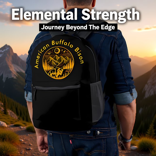 Gold Bison Roaming unter einem Mondlicht Bedruckter Rucksack (Von Creator hochgeladen)