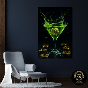 Gold Bitcoin Neon Grün Martini Rahmen Leinwanddruck