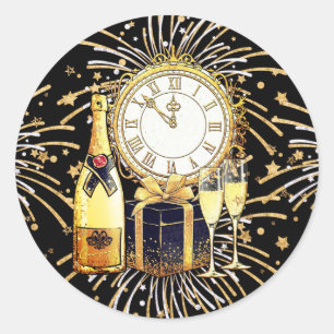 Gold Black 2023 Neues Jahr Party Runder Aufkleber