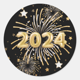 Gold Black 2024 Neues Jahr Party Runder Aufkleber