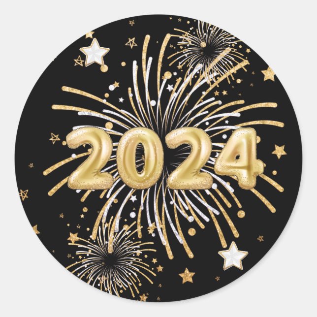 Gold Black 2024 Neues Jahr Party Runder Aufkleber (Vorderseite)