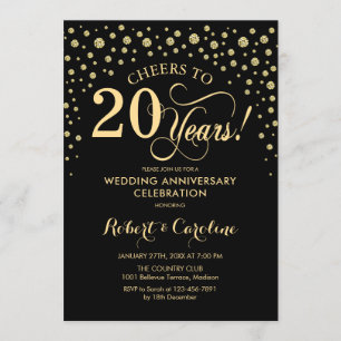 Gold Black 20 Jahre Jubiläumsfeier Einladung